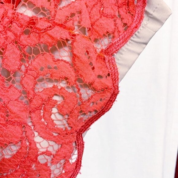 Adrianna Papell Coral Red ScallopedLace Dress Size 4 - Picture 4 of 9